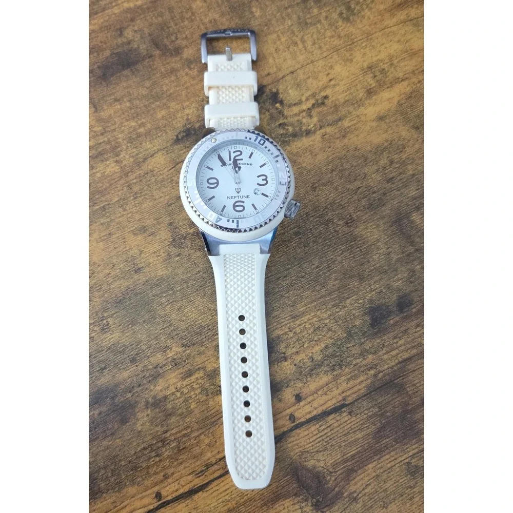 Swiss Legend Neptune White Silicone Silver Dial Swiss Quartz Mens Watch 10ATM